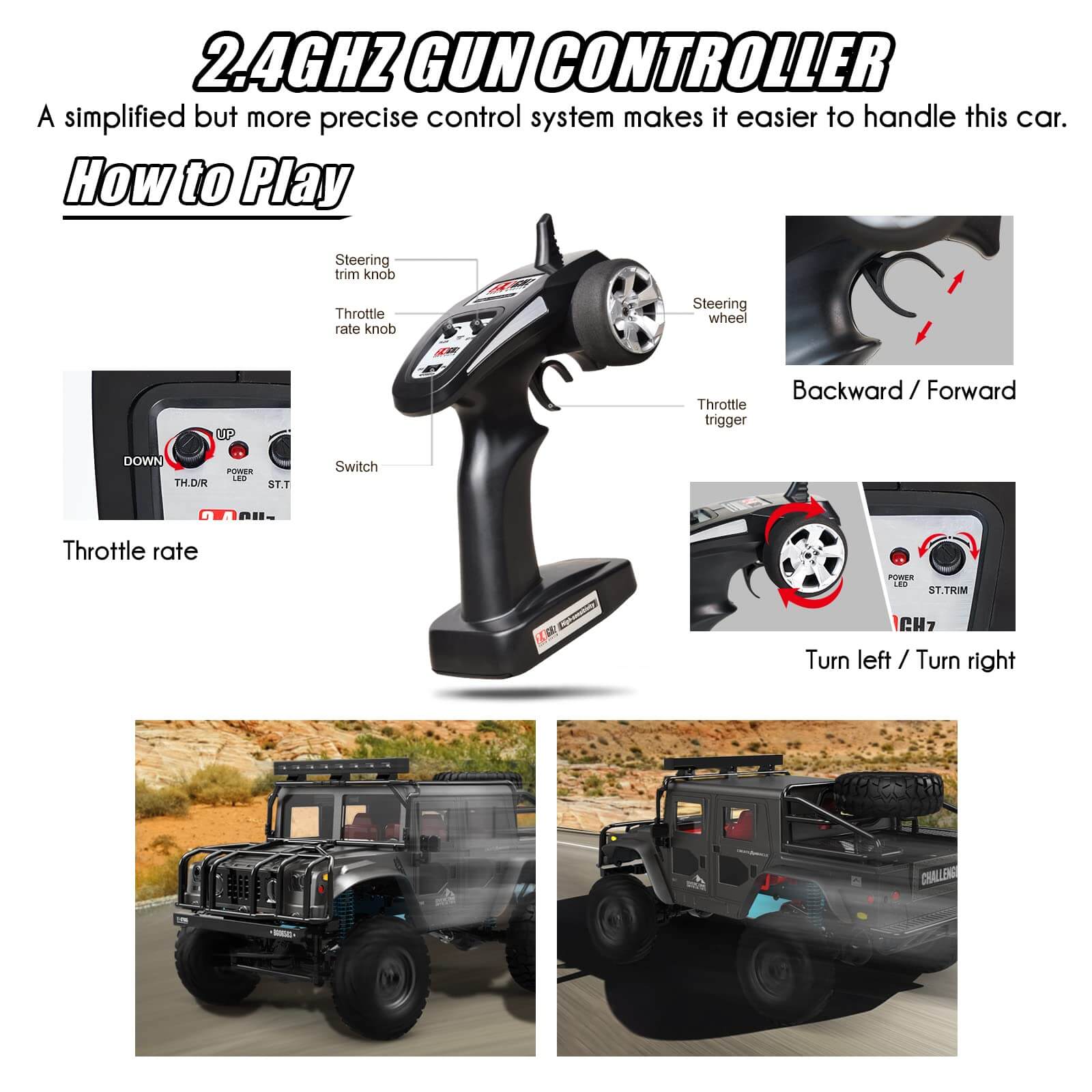 Remote Control Rally Jeep 1/10 Jeep RC Truck 4WD RTR Remote Jeep Wrangler Brushed Remote Control ...