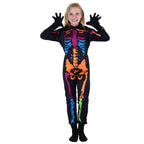 Kids Skeleton Scary Costume Glow in The Dark White Bones Stretch Body Suit with Hoodie