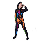 Kids Skeleton Scary Costume Glow in The Dark White Bones Stretch Body Suit with Hoodie