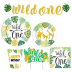 Kids Wild One Party Tableware Set Toddler 1st Animal Theme Birthday Disposable Tableware for Boys and Girls