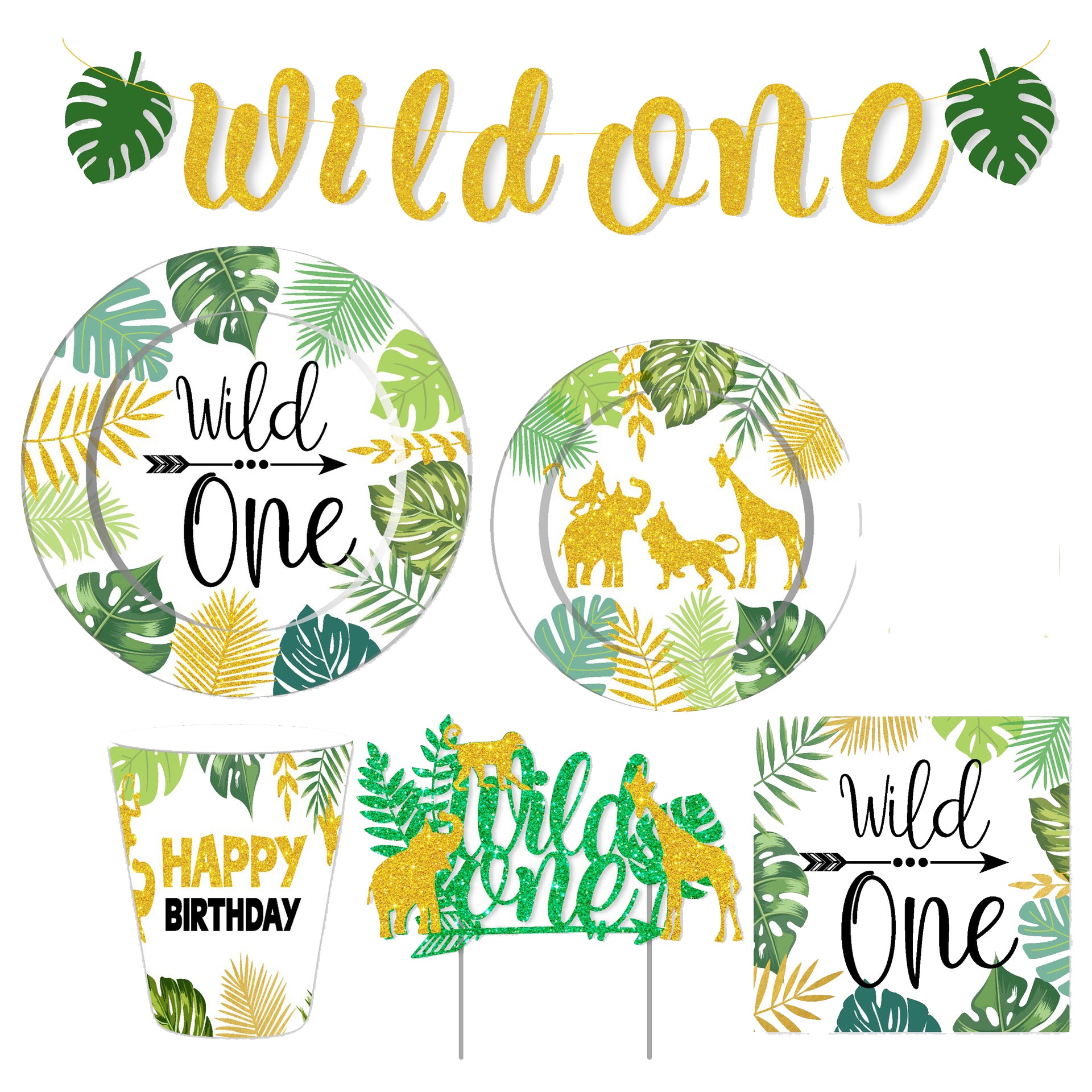 Kids Wild One Party Tableware Set Toddler 1st Animal Theme Birthday Disposable Tableware for Boys and Girls