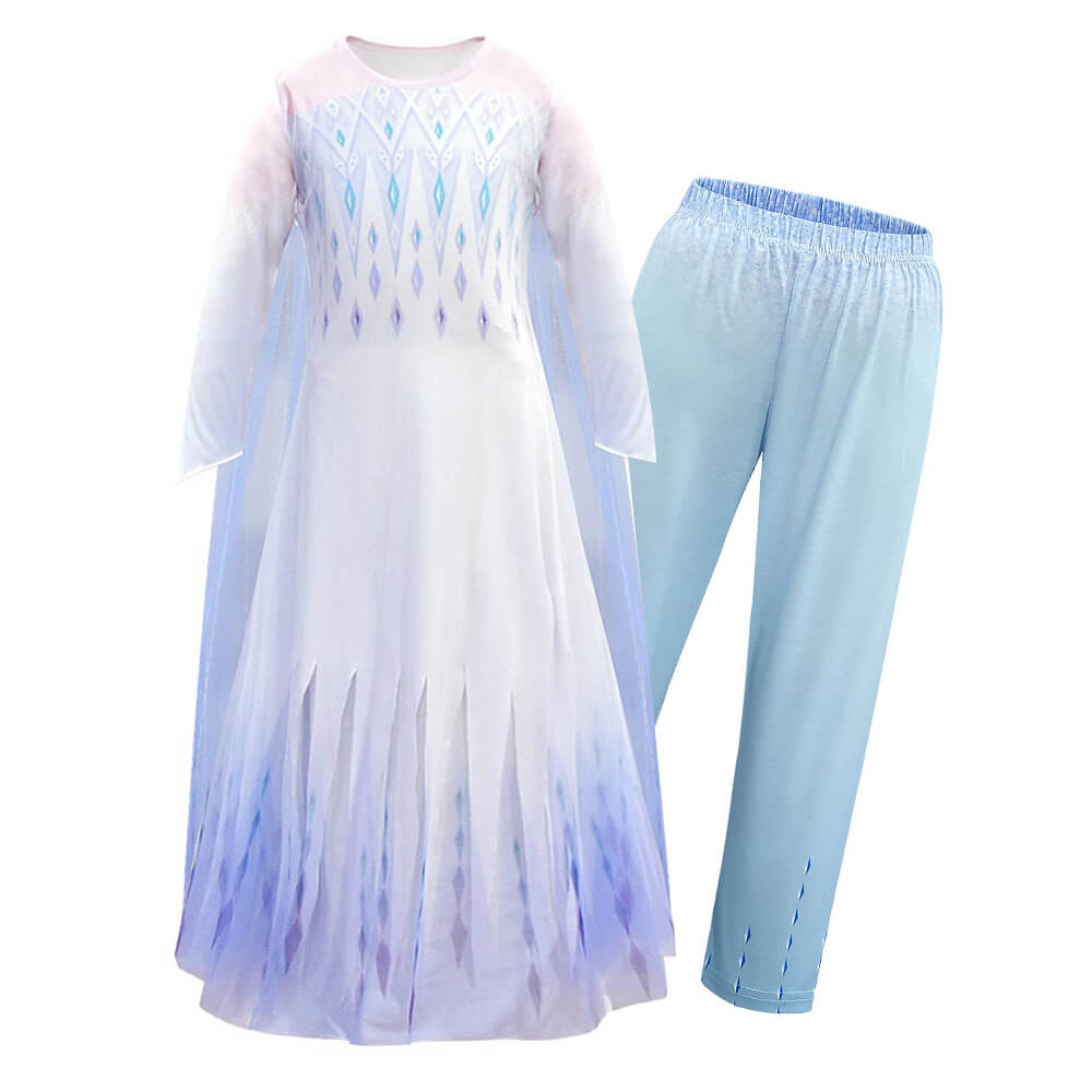 Kids Elsa Princess Costume Snow Girls Dress With Crown Scepter Wig Cosplay Accessories