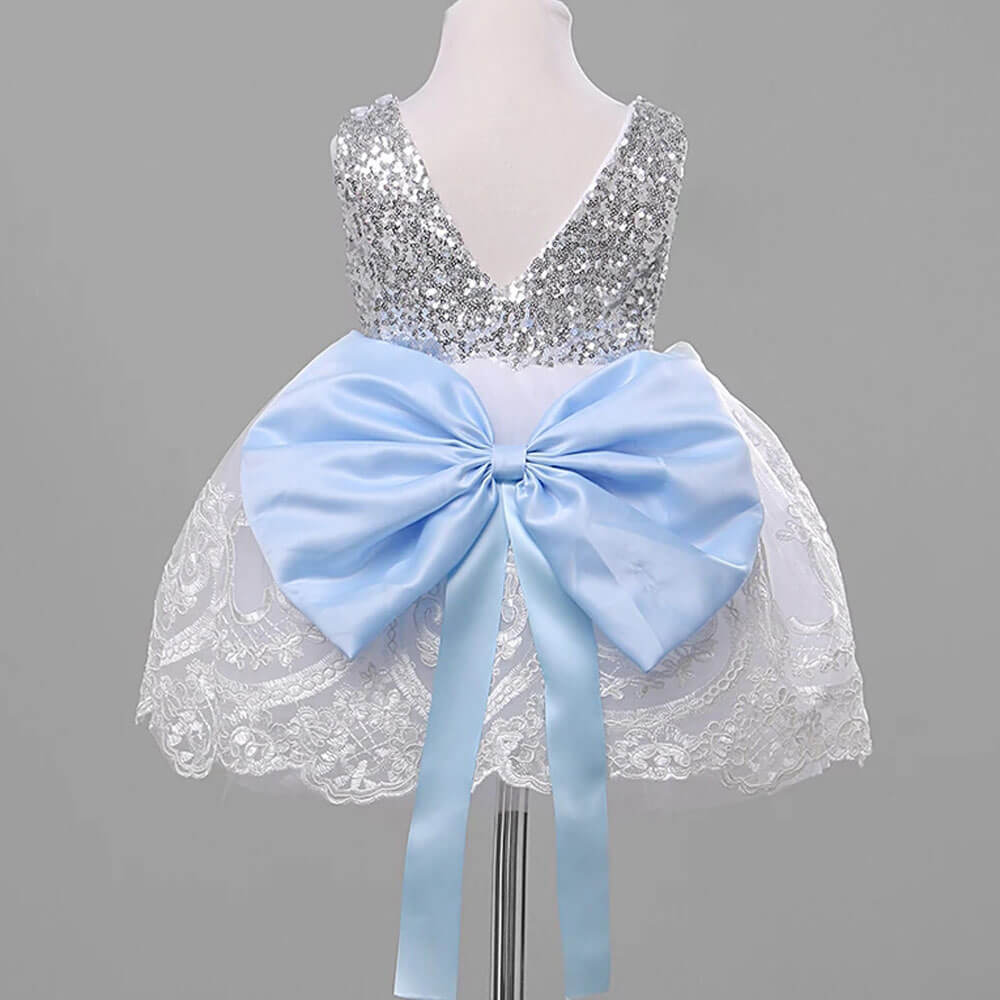 Fashion Girls Lace Wedding Pageant Formal Dress Bow Sequin Gown Dresses 1-10T