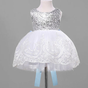 Fashion Girls Lace Wedding Pageant Formal Dress Bow Sequin Gown Dresses 1-10T