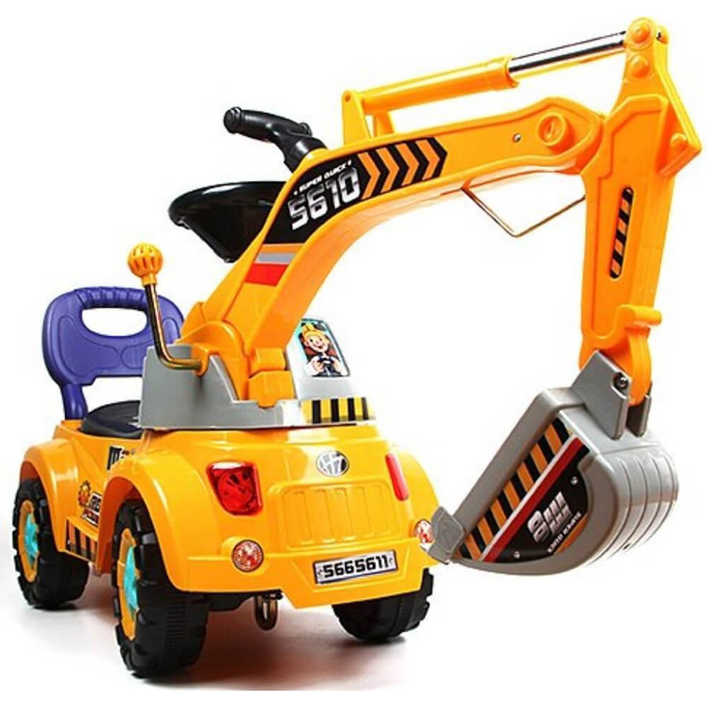 Kids 3-in-1 Ride-on Excavator Truck With Music for Boys Girls Indoor Outdoor Scooter, Pulling cart & Excavator