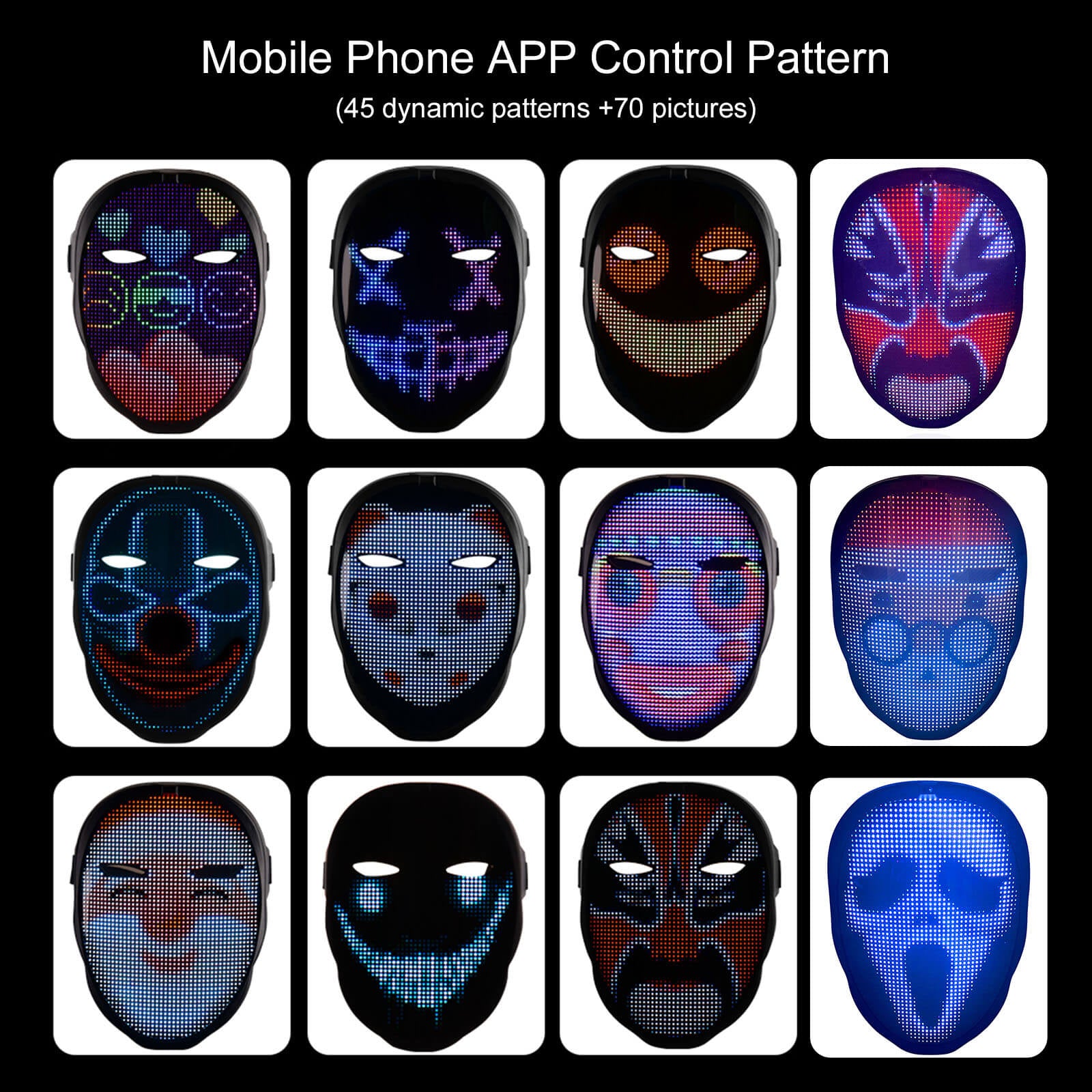 Halloween Led Luminous Mask APP Gesture Control DIY Shining Mask with Bluetooth For Kids and Adult