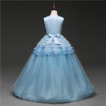 Girls Long Layers Tulle Flower Girl Dresses With Flowers Decoration