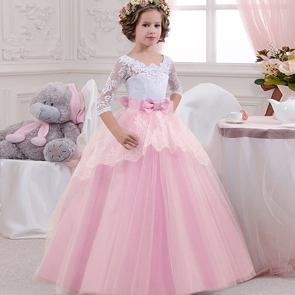 Floral Most Beautiful Princess Children Lace Dress Girl 14 Elegant Long  Sleeve Girls Dress Teenage Clothes 150 160 170 Cm