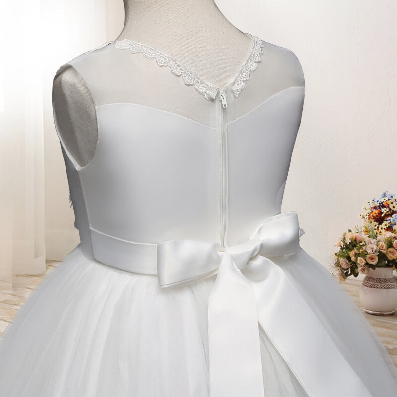 Long Layered Voile White Flower Girl Dresses Wedding Flower Girl Dresses