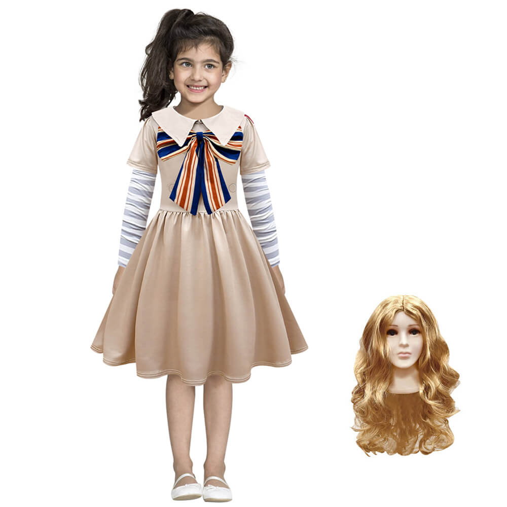 Girls Robot Doll Dress Horror Movie Costume for Kids Halloween AI Doll Cosplay Outfit Wig Full Set