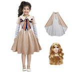 Girls Robot Doll Dress Horror Movie Costume for Kids Halloween AI Doll Cosplay Outfit Wig Full Set