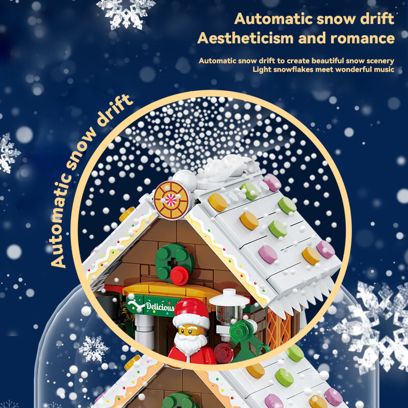 Christmas Building Block Music Box Home decoration with Automatic Snow LED for Boys Grils Christmas Gift