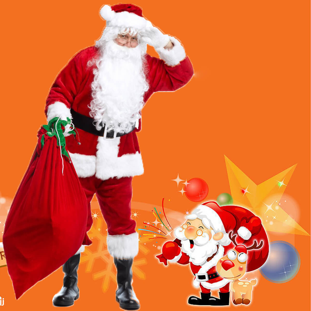 Men's Santa Claus Costume Adult Christmas Deluxe Santa Suit Set