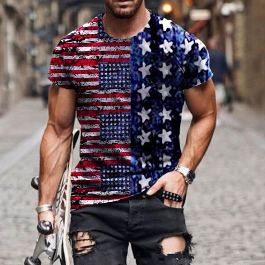Adult 4th of July Shirt American Flag Casual Patriotic Tee with Plus Size for Men