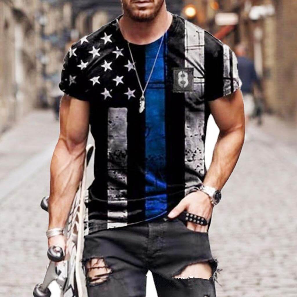 Adult 4th of July Shirt American Flag Casual Patriotic Tee with Plus Size for Men