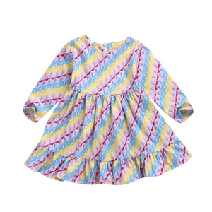 Mommy and Me-Mother Daughter Family Matching Rainbow Dress Striped Ruffles Dresses