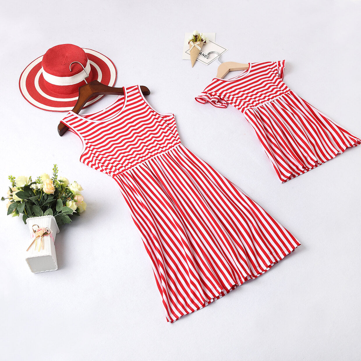 Mommy and Me-Mother Daughter Dresses Family Look Matching Outfits Summer Striped Dress