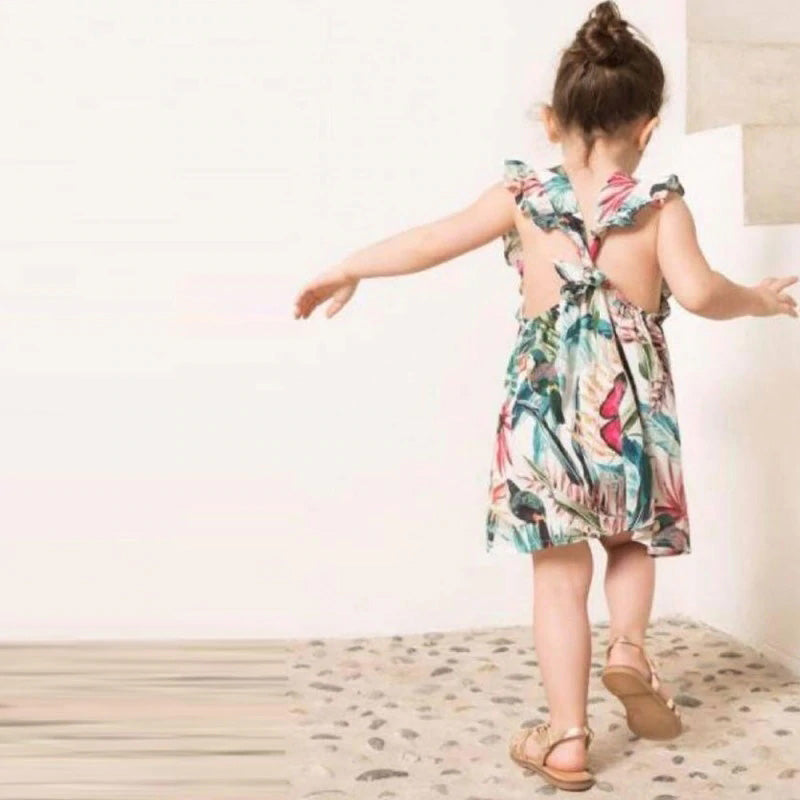 Family Matching Clothes Fashion V-neck Ruffled Floral Mini Dresses