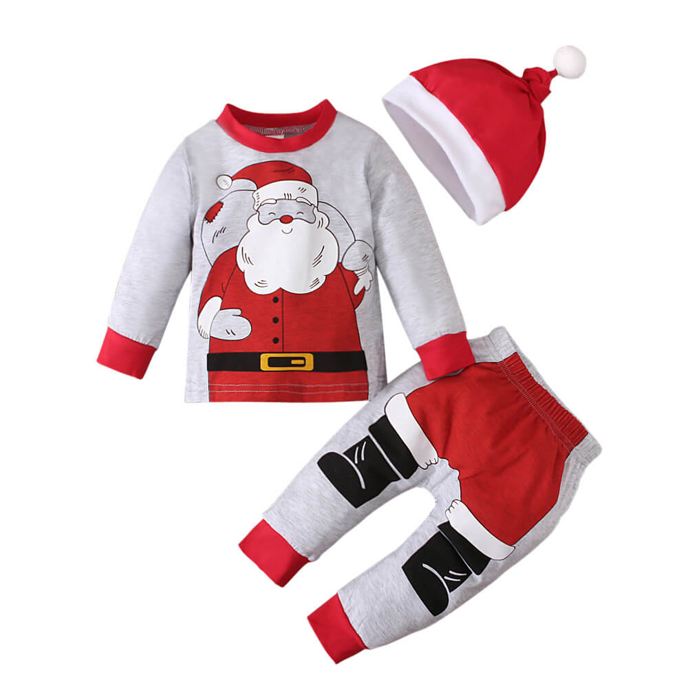 3pcs Toddler Christmas Costume Newborn Baby Santa Outfits Pullover Trousers Hat Full Set