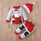 3pcs Toddler Christmas Costume Newborn Baby Santa Outfits Pullover Trousers Hat Full Set
