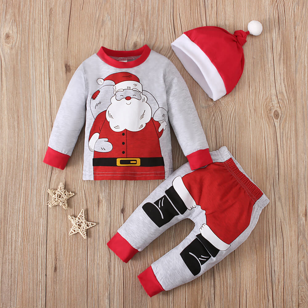 3pcs Toddler Christmas Costume Newborn Baby Santa Outfits Pullover Trousers Hat Full Set