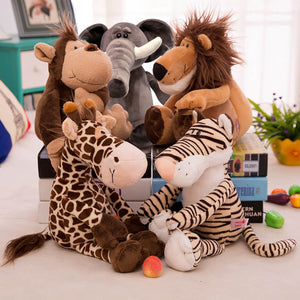 5pcs/lot Cute Plush Animal Jungle Animal Stuffed Lion Elephant Giraffe Monkey Zebra Doll Toys 10inch/25cm