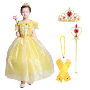 Girls Sleeveless Ball Gown Dress Beast Princess Costume Halloween