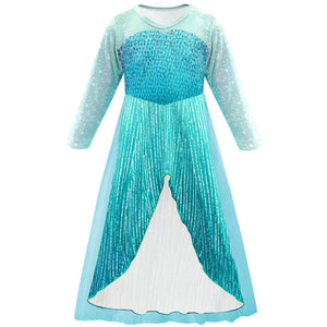 Little Girls Princess Elsa Dress Halloween Costume with Crown Scepter and Elsa Wig 2-9 Years