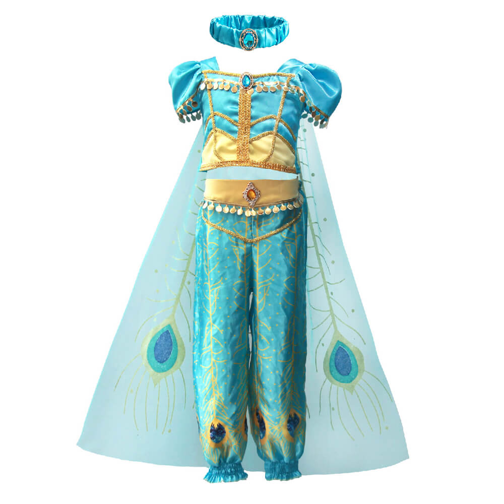 Kids Princess Jasmine Costume Halloween 4-pieces Full Set Cosplay Dres Sun Baby Kids Princess Jasmine Costume Halloween 4-pieces Full Set Cosplay Dres Sun Baby