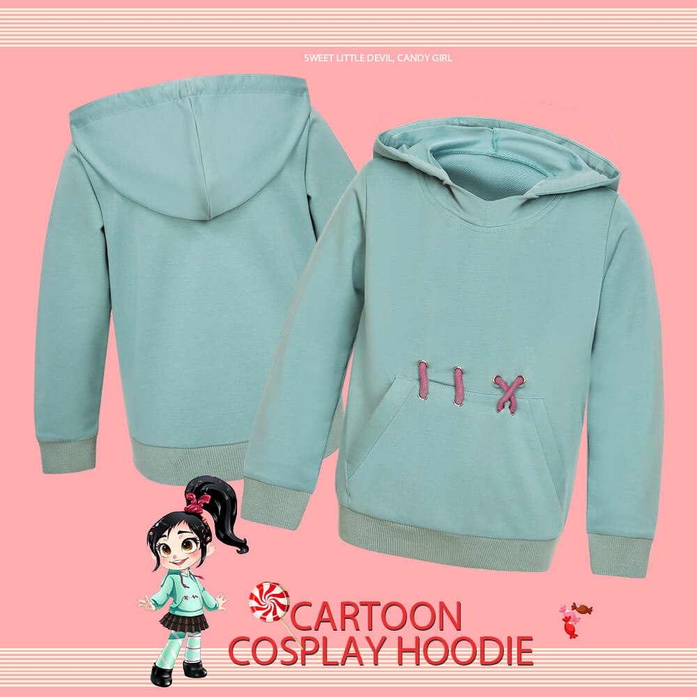 Wreck It Ralph 2 Girls Deluxe Vanellope Costume Hoodie Sweatshirt Pullover Hood Outerwear Casual Tops Blouse