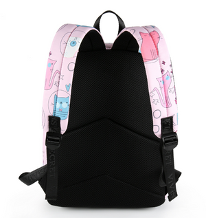 Kids Backpack Waterproof Pink Cartoon Cat School Backpack Book bag for Girls