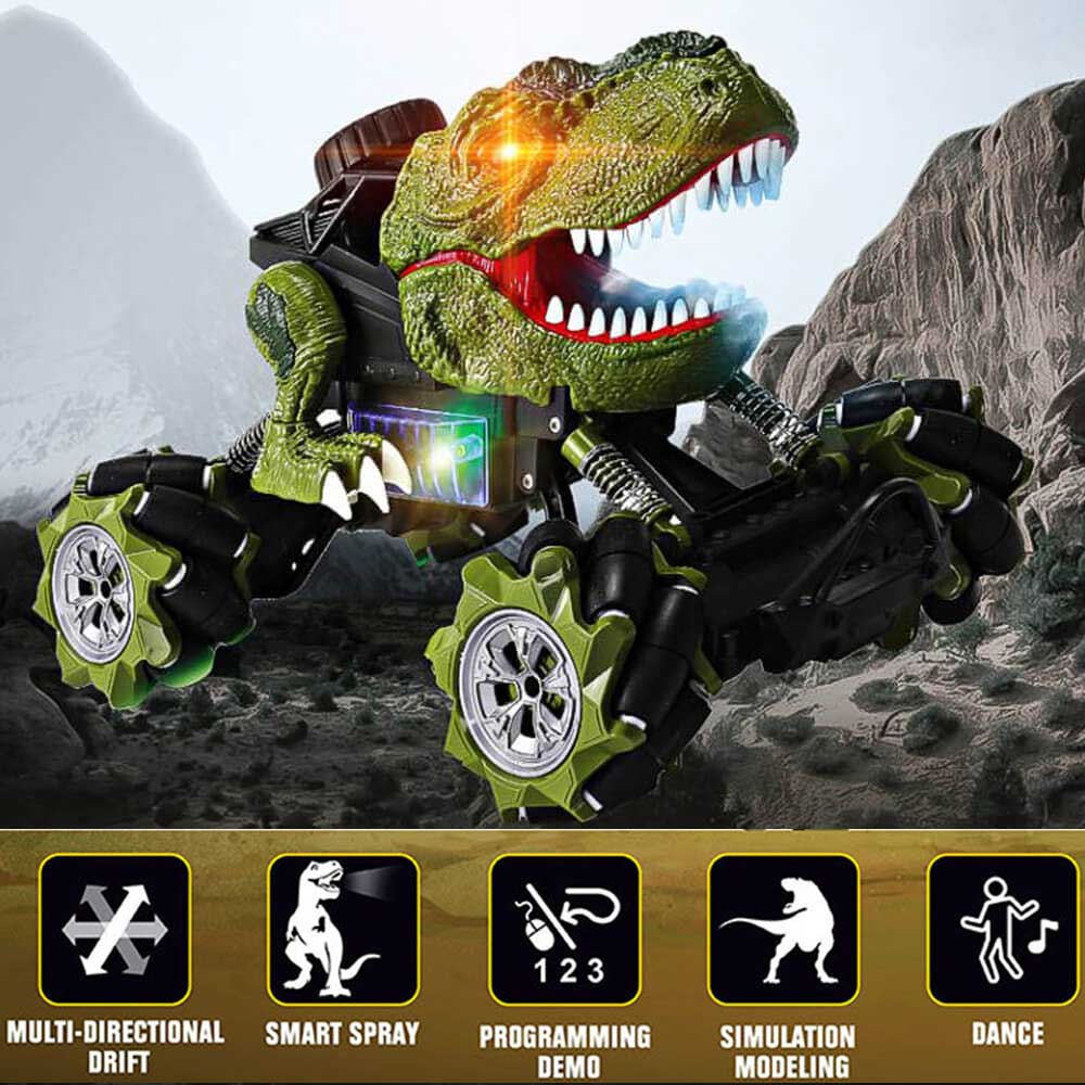 Remote Control Dinosaur Car Rechargeable T-Rex RC Car 360° Stunt Car with Music and Lights