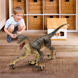 Kids RC Dinosaur Toys Roaring Velociraptor with Lights and Sound Electronic Dinosaur Robot