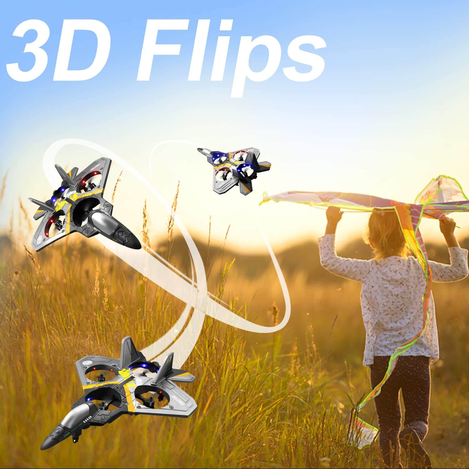Kids RC Airplane Drone 2.4G Remote Control Aircraft with Gravity Sensing Stunt Spin Jet