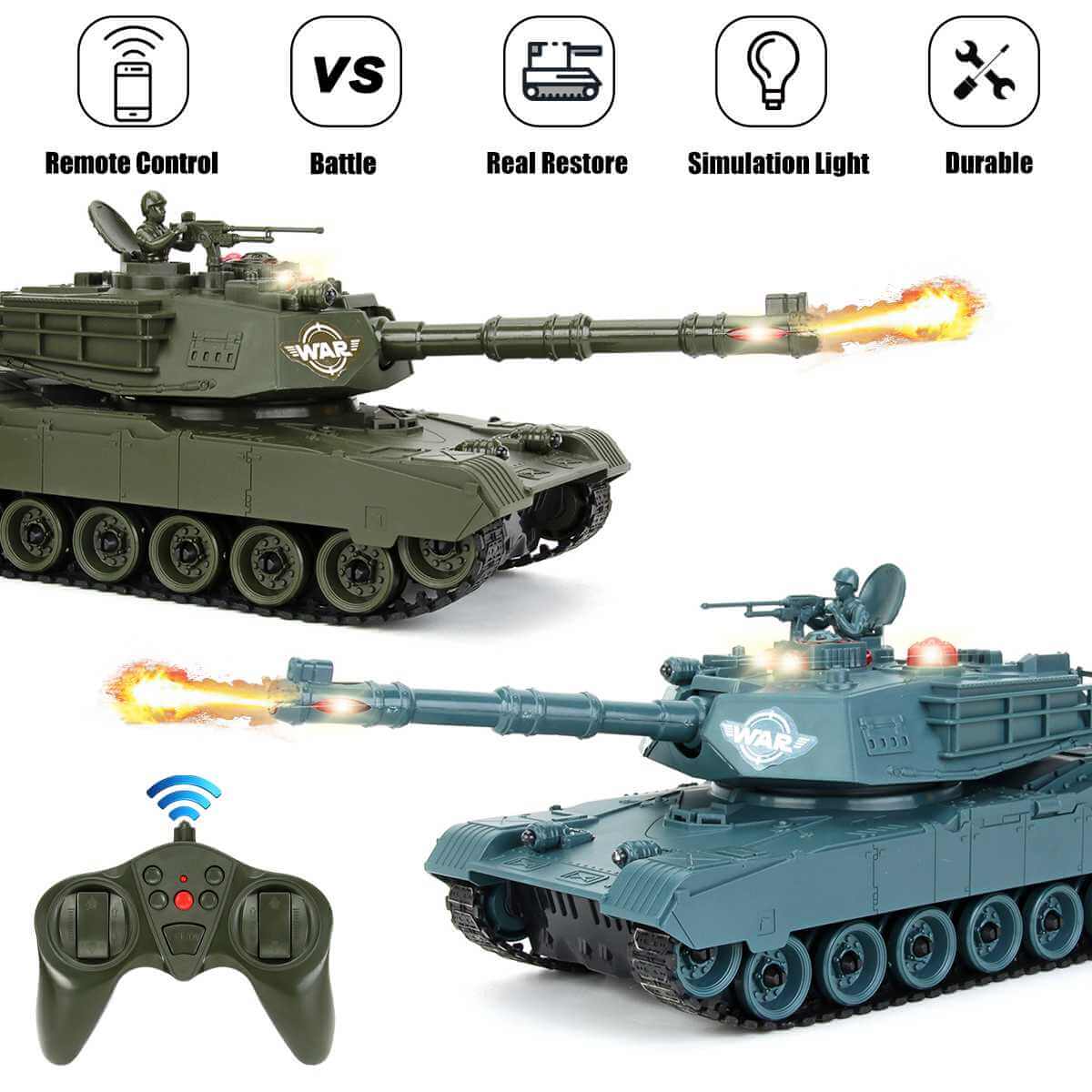 2.4G RC Tank Remote Control Battle Tank 350 Rotatable Turret Crawler Simulation Lighting Car Monster Toys for Children Kids Gift