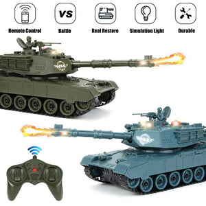 2.4G RC Tank Remote Control Battle Tank 350 Rotatable Turret Crawler Simulation Lighting Car Monster Toys for Children Kids Gift
