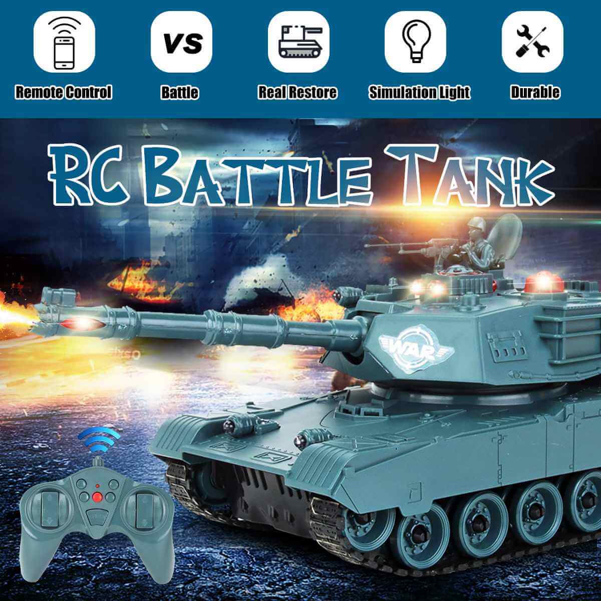 2.4G RC Tank Remote Control Battle Tank 350 Rotatable Turret Crawler Simulation Lighting Car Monster Toys for Children Kids Gift