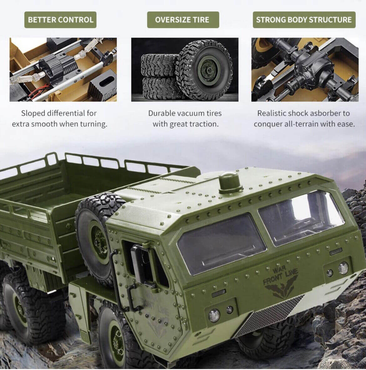 RC Truck 6x6 Off-road Rock Crawlers 1/16 Remote Control Military Vehicles All Terrains RC Car