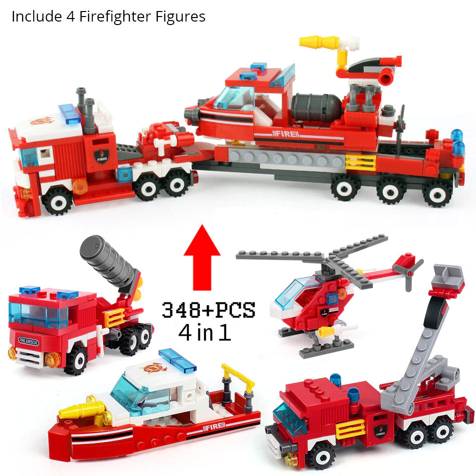 Fire fighter Building Blocks 4in1 City Fire Fighting Truck DIY Toys