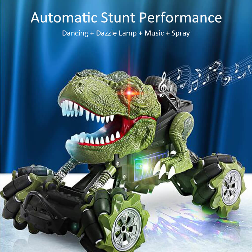 Remote Control Dinosaur Car Rechargeable T-Rex RC Car 360° Stunt Car with Music and Lights