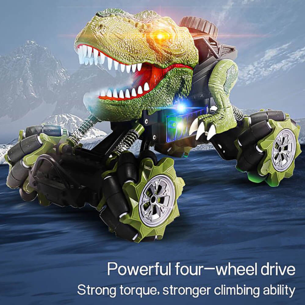 Kids RC Dinosaur Toy Rechargeable Remote T-Rex Truck 360° Stunt Car with Music and Lights