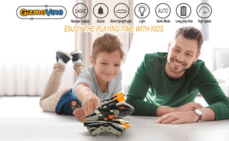 2.4GHz Remote Control Dinosaur Car Monster Truck Cartoon Smart Stunt Tank With Realistic Tank and Dino Sounds
