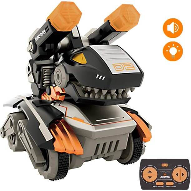 2.4GHz Remote Control Dinosaur Car Monster Truck Cartoon Smart Stunt Tank With Realistic Tank and Dino Sounds