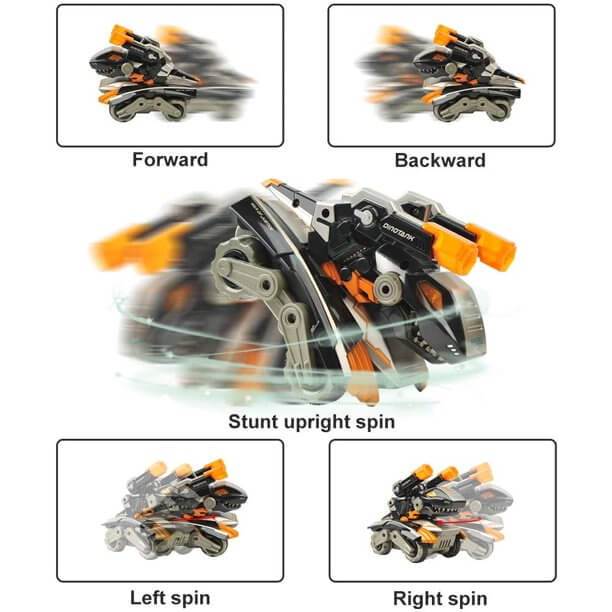 2.4GHz Remote Control Dinosaur Car Monster Truck Cartoon Smart Stunt Tank With Realistic Tank and Dino Sounds