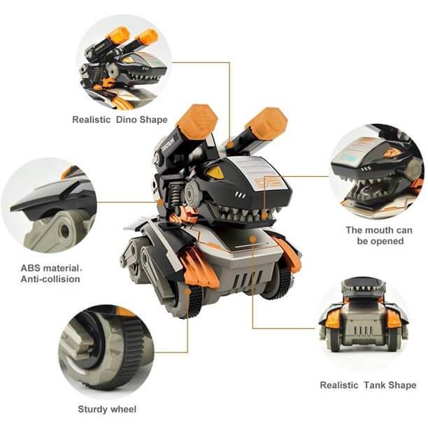 2.4GHz Remote Control Dinosaur Car Monster Truck Cartoon Smart Stunt Tank With Realistic Tank and Dino Sounds