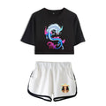 Dargon Short Sleeve Crop Top and Shorts Sweat Suits Two Piece