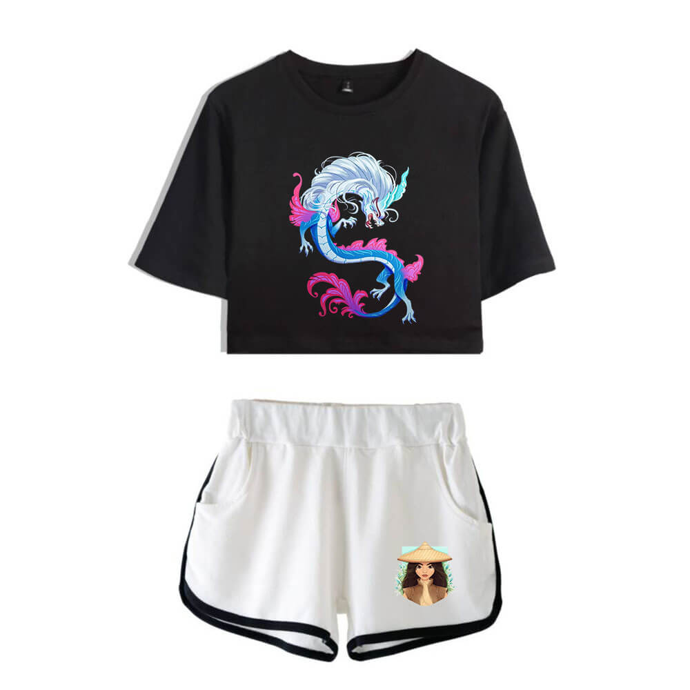 Dargon Short Sleeve Crop Top and Shorts Sweat Suits Two Piece