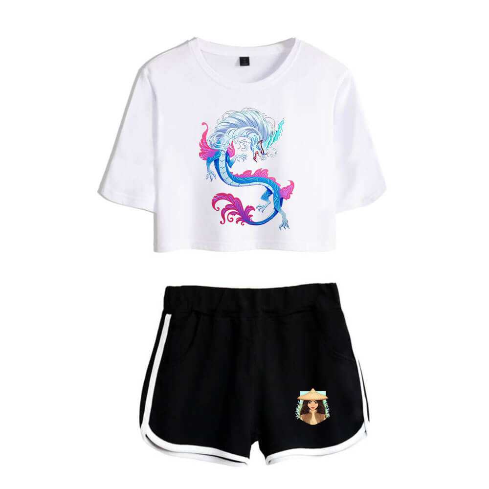 Dargon Short Sleeve Crop Top and Shorts Sweat Suits Two Piece