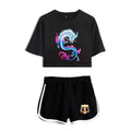 Dargon Short Sleeve Crop Top and Shorts Sweat Suits Two Piece