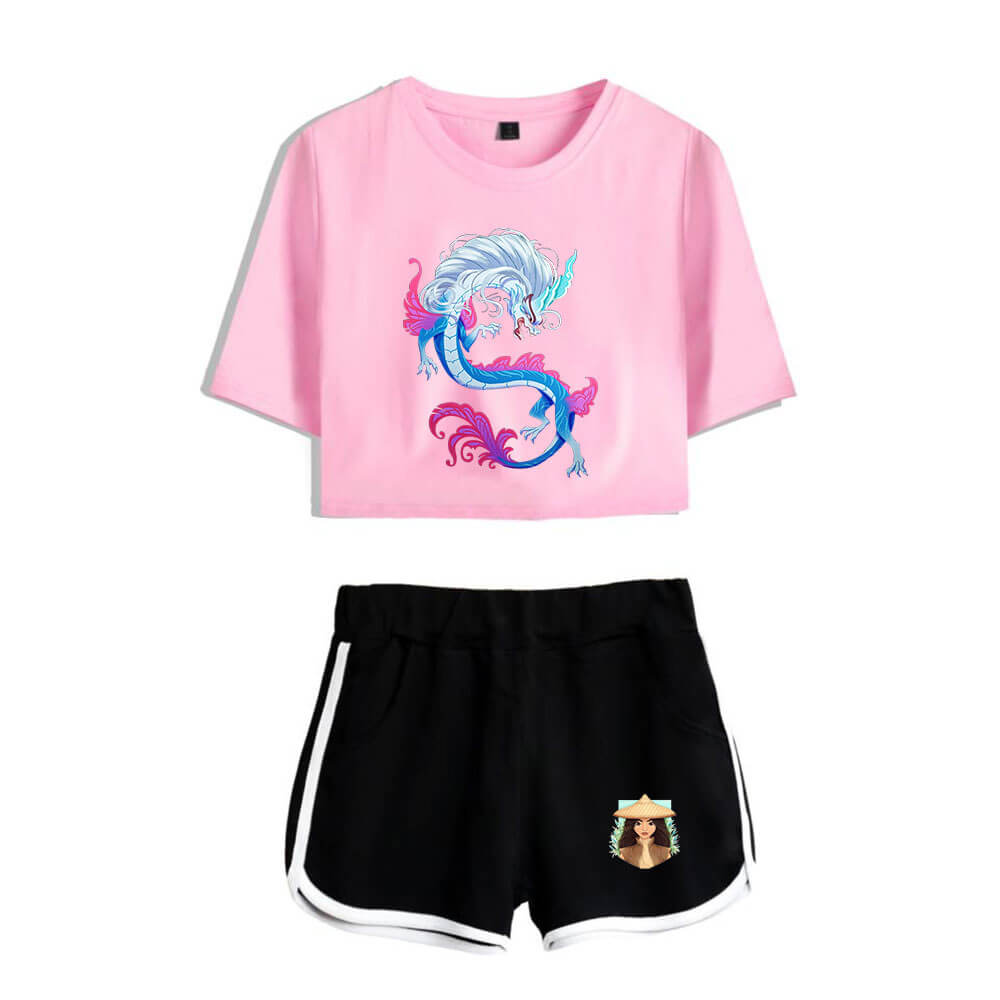 Raya and the Last Dragon Short Sleeve Crop Top and Shorts Sweat Suits Two Piece